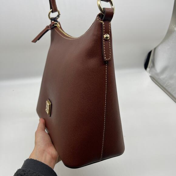 Dooney & Bourke Saffiano Leather Hobo Handbags Amber Brown - Picture 4 of 16